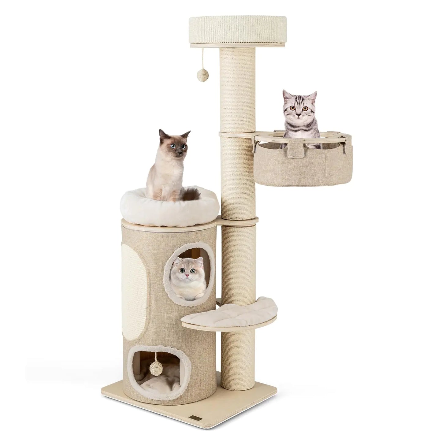 Luxury 61" Cat Tower with Dual Perches and Interactive Toys